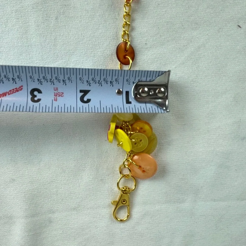 Handmade‎ Button Bag Charm Yellow Orange Gold Tone Keychain Purse Accessory 6.5